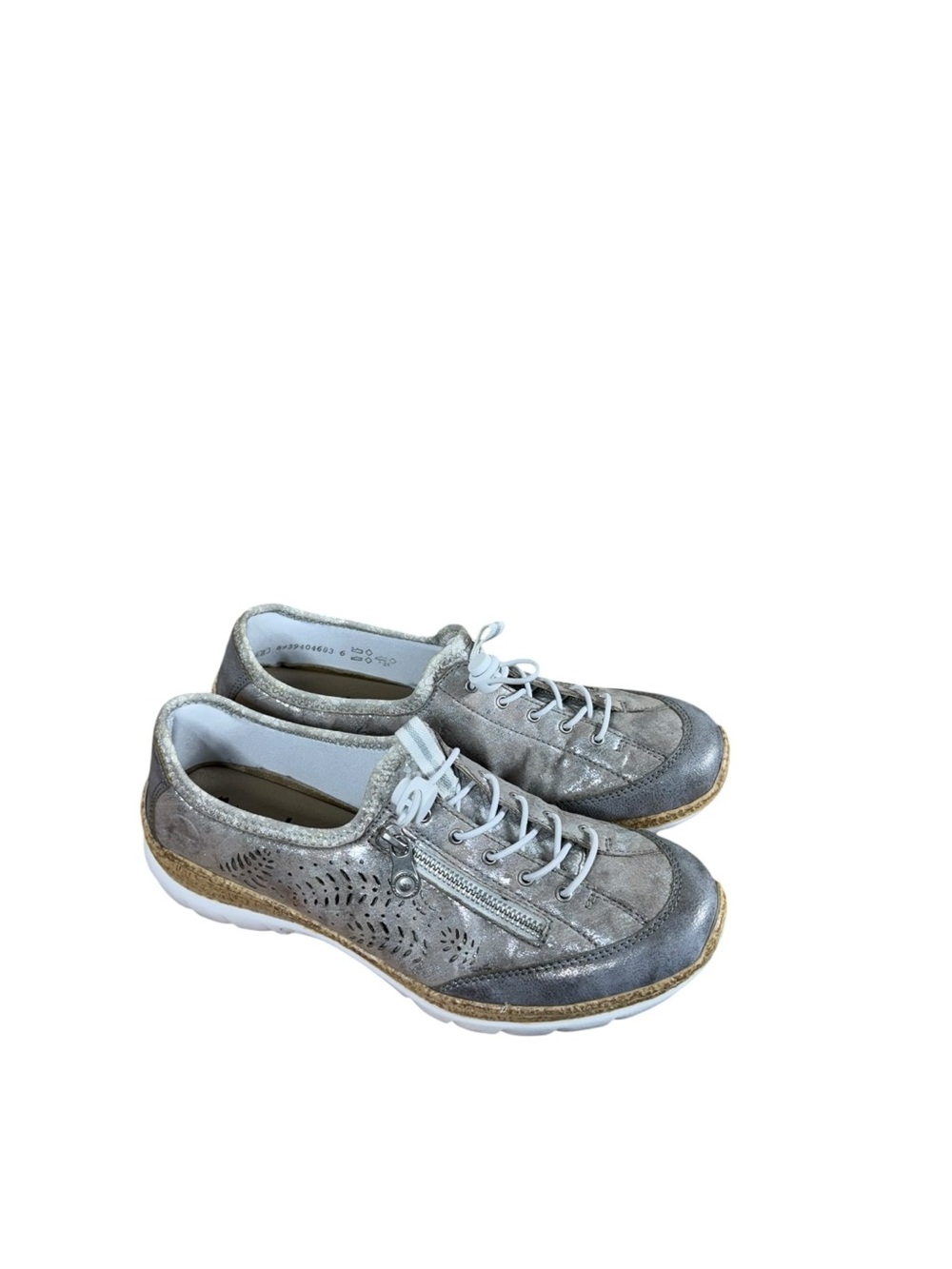 Rieker‎ Metallic Gray Lace-Up Sneakers with Side Zip